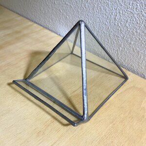 Stained Glass Pyramid Business Card Holder - Handmade Geometric Card Display